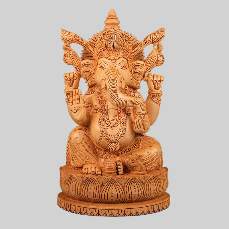 Kadam Wood Ganesha Sitting On Lotus 12 In 1