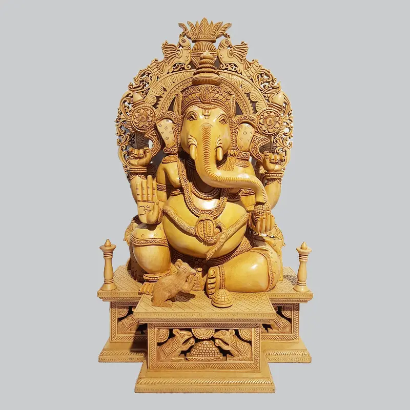 Kadam Wood Ganesha With Arch On Base 21 In 1