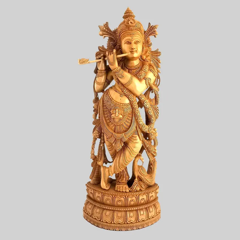 Kadam Wood Krishna Standing On Base 20 In 1