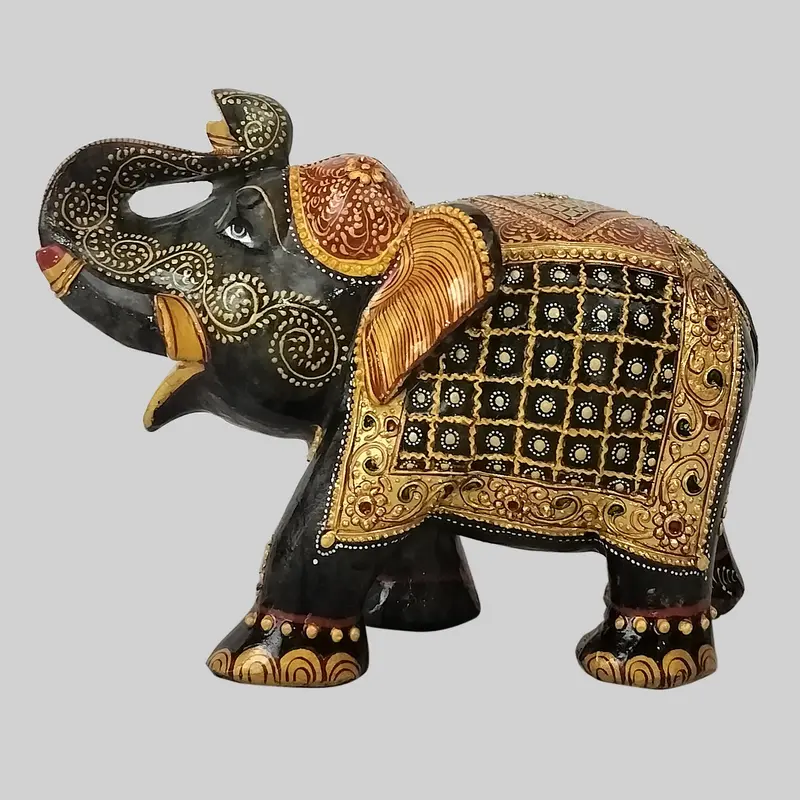 Labradorite Stone Hand Painted Elephant 7 In (3.82 Kg) 1