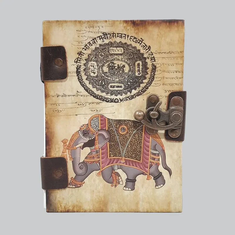 Leather Elephant Diary With Antique Lock 7 X 5 In 1