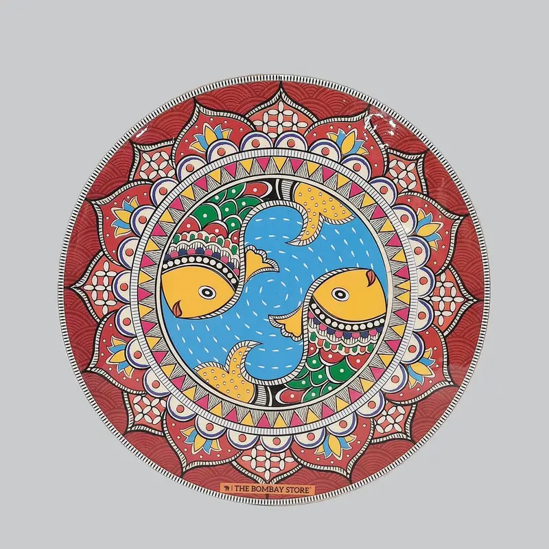 Madhubani Enamel Round Trivet (Red) 1