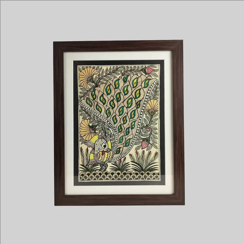 Madhubani Peacock Painting (Frame) - 11 In X 15 In 1