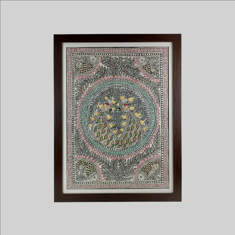 Madhubani Peacock Painting (Frame) - 22 In X 30 In 1