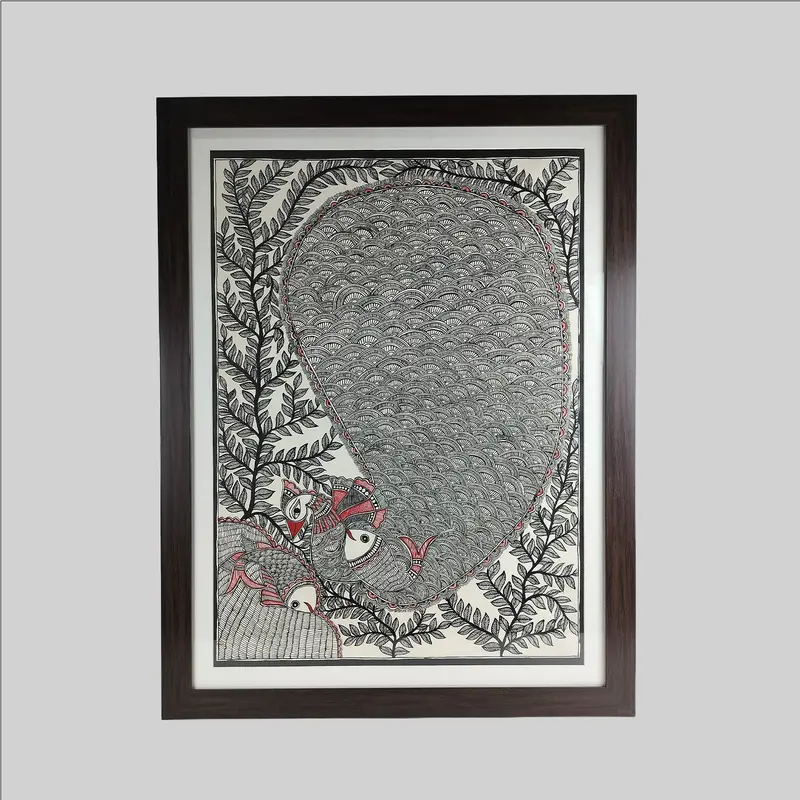 Madhubani Peacock Painting (Frame) - 30.2 In X 22.2 In 1