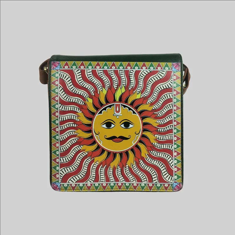 Madhubani Sun Faux Leather Square Sling Bag 1