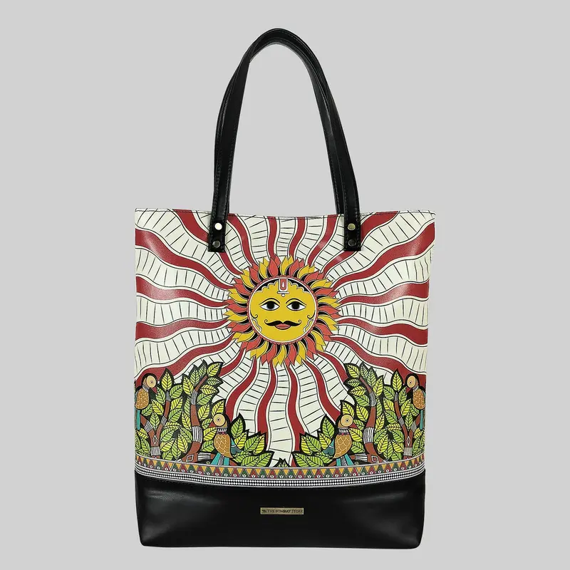 Madhubani Sun Pu Leather Tote Bag 1