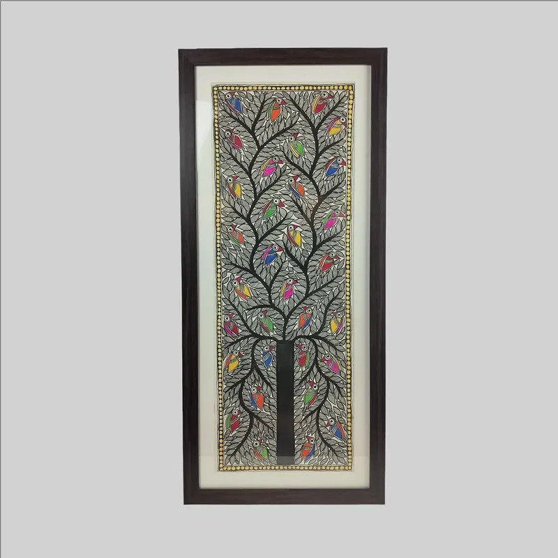 Madhubani Tree Of Life Painting (Frame) - 30 In X 11 In 1
