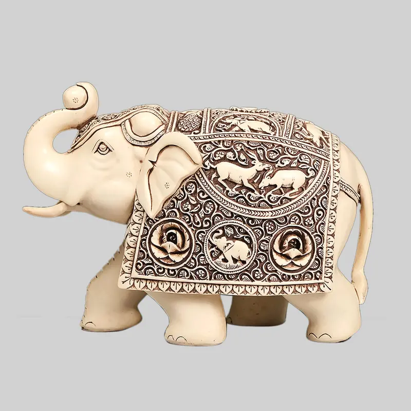 Marble Dust Elephant With Shikar Carving In 2 Tone Finish 10 In 1