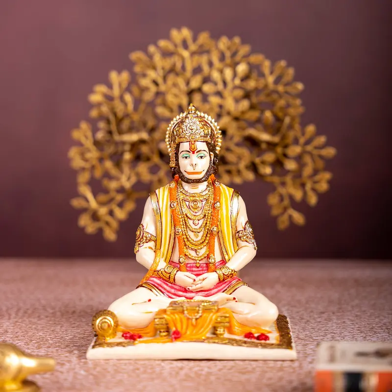 Marble Dust Hanuman Dhyanmudra In Ivory Finish 8 In 1