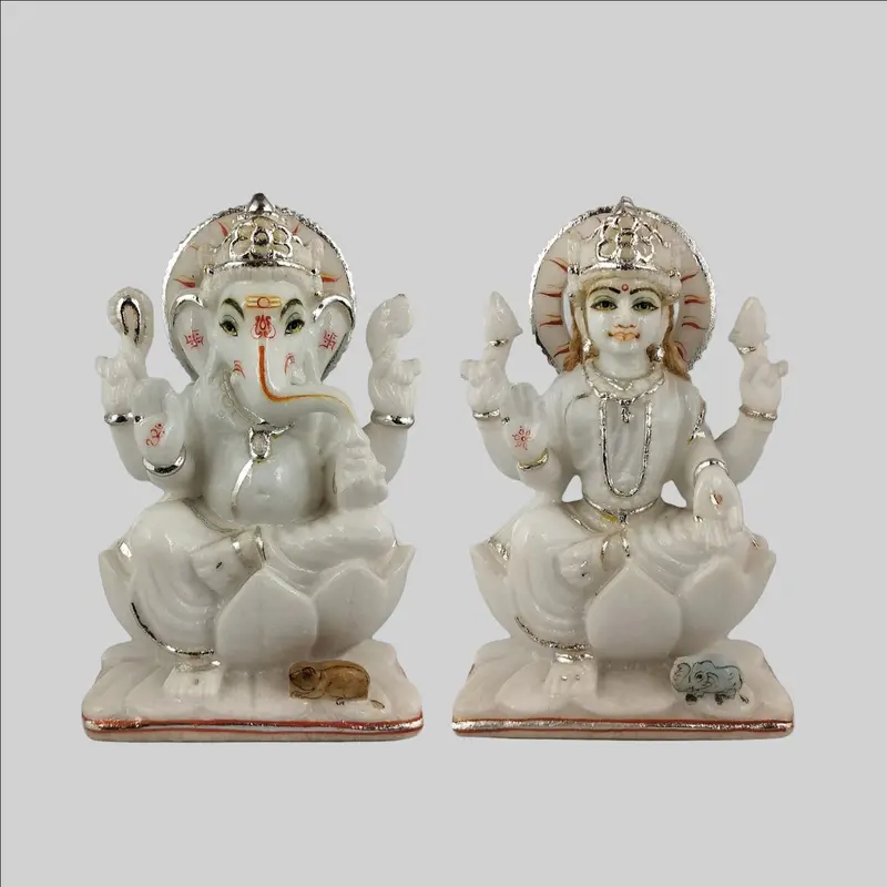Marble Ganesh & Laxmi Set 8 In 1