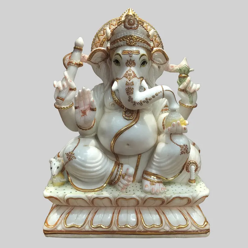 Marble Hand Painted Ganesha On Base 24 In 1