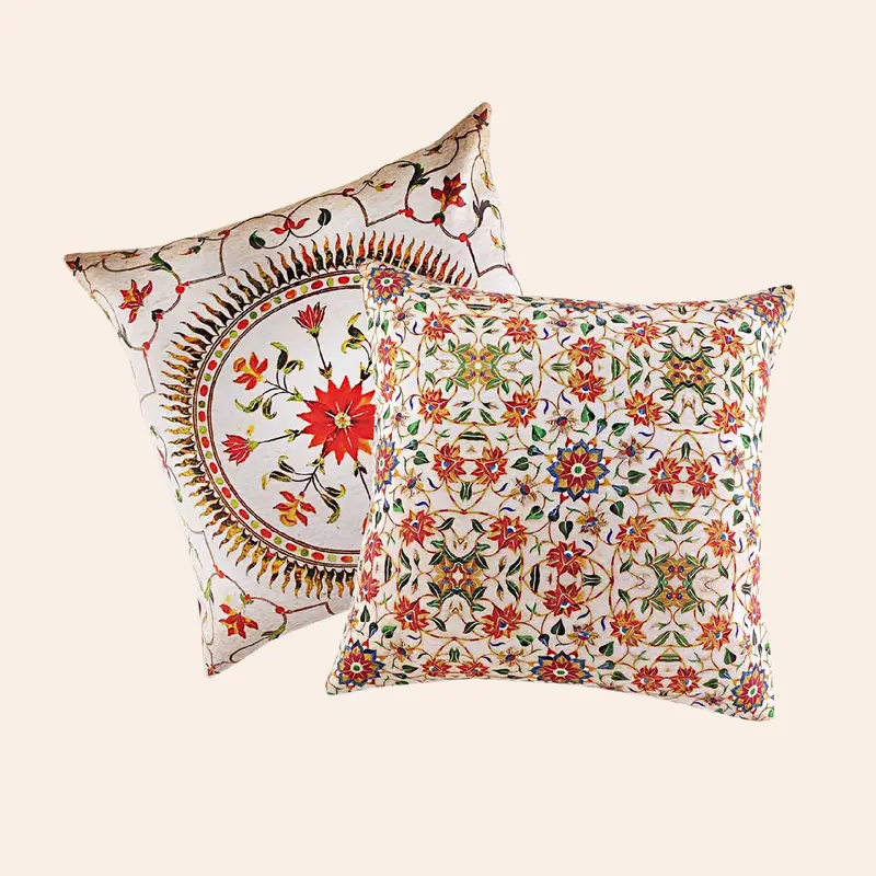 Marble Motifs Satin Cushion Covers - 16 In X 16 In - Set Of 2 1