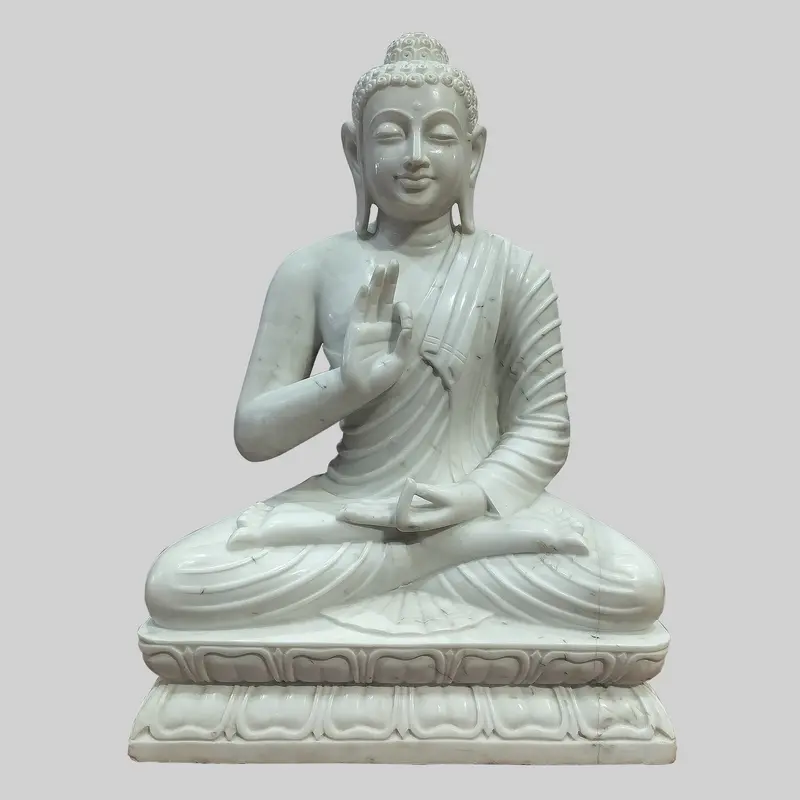 Marble Sitting Buddha With Blessing Hand 36 In 1