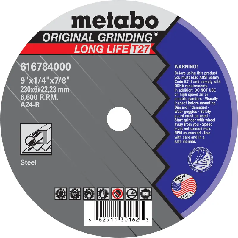 Metabo Grinding Wheel, 9" X 1/4" X 7/8", 25/Pk - 616784000 1