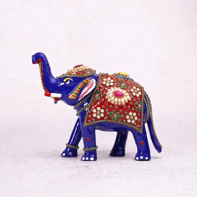 Metal Enamel Elephant Up Trunk Stonework 6 In 1