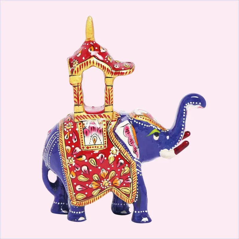 Metal Enamel Handpainted Ambari Elephant Small 4 In 1