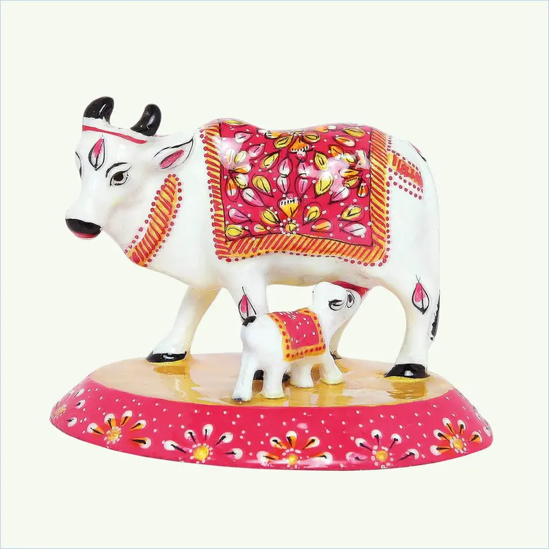 Metal Enamel Handpainted Cow With Calf 3 In 1