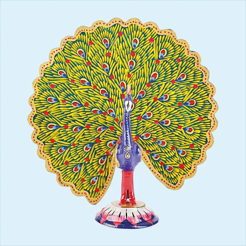 Metal Enamel Handpainted Dancing Peacock Big 7 In 1