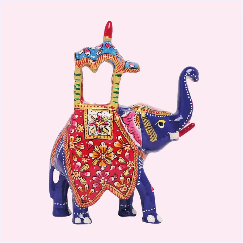 Metal Enamel Handpainted Elephant Ambari Big 5 In 1