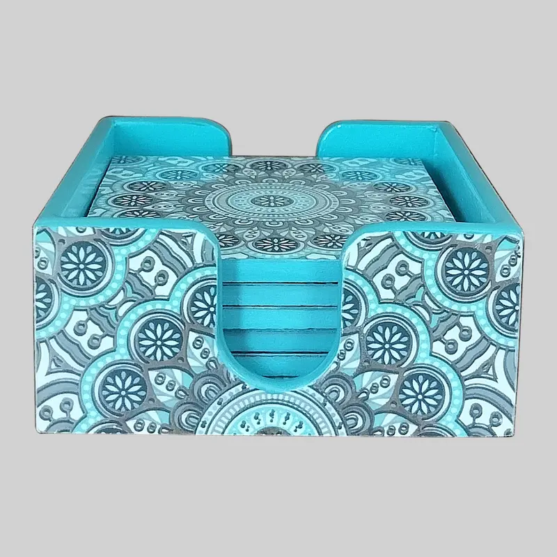 Mint Green Gold Foiled Square Coasters With Holder (Set Of 6) 1
