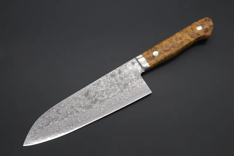 Mr. Itou & Mr. Nagata "Treasure & Pleasure" Limited Edition R-2 Custom Damascus Santoku 175Mm (6.8 Inch,  "Stabilized Boxelder Wood Handle",  It-6) 1