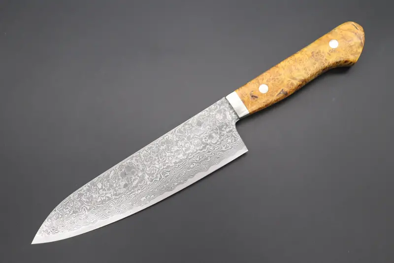 Mr. Itou R-2 Custom Damascus Gyuto 180Mm (7 Inch, Stabilized Yellow-Color Maple Burl Wood Handle, It-238) 1