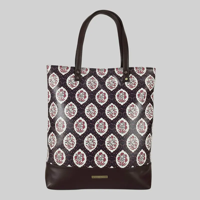 Mughal Floral Pu Leather Tote Bag 1
