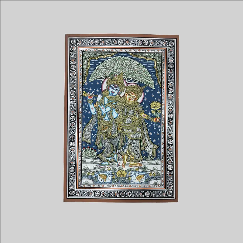 Pattachitra Radha Krishna Painting (Mount) - 13 In X 19 In 1