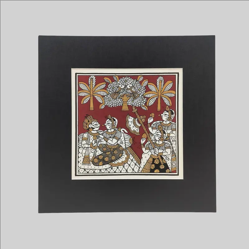 Phad Raja Rani Outdoor Painting (Mount) - 9.5 In X 9.5 In 1