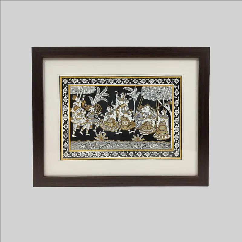 Phad Traditional Dancing B&W Painting (Frame) - 10 In X 14 In 1