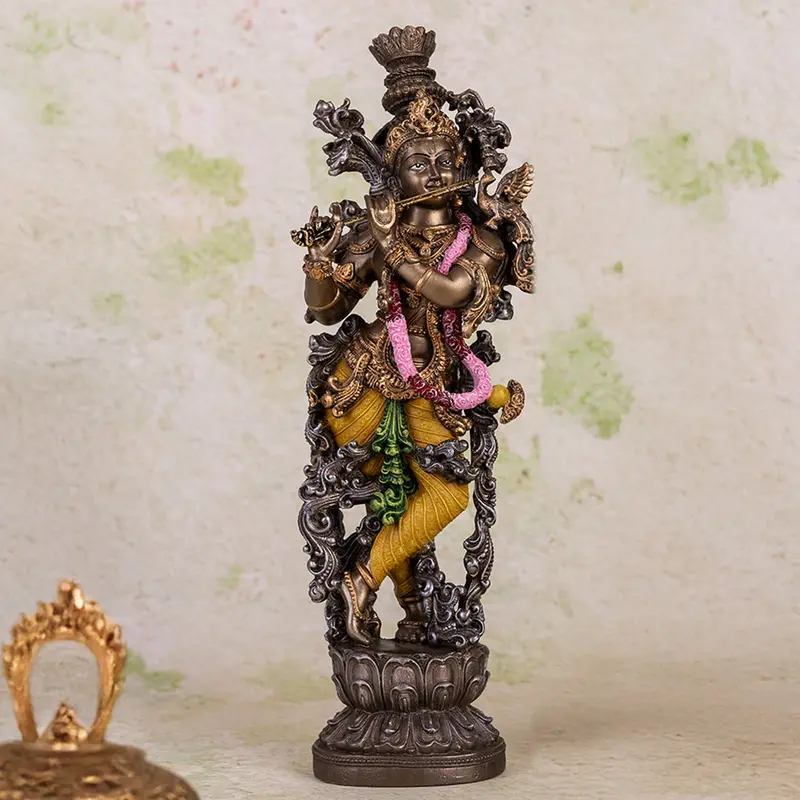 Resin Krishna Standing In Bronze Finish 14 In 1