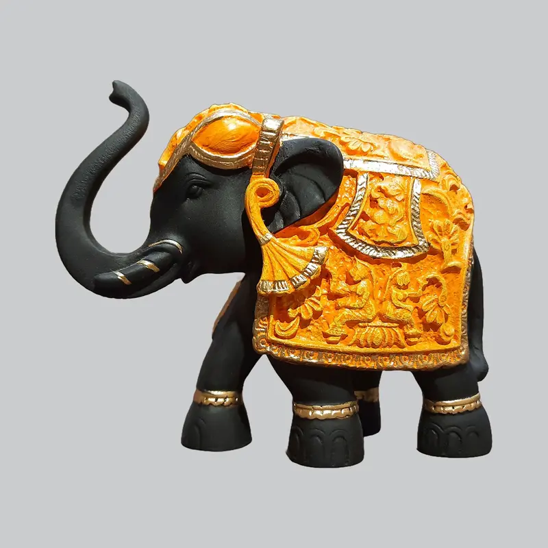 Resin Small Elephant In Black & Orange Colour 4 In 1