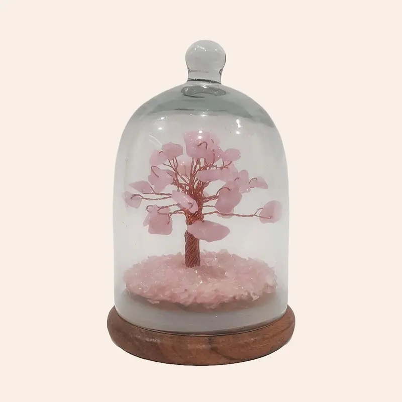 Rose Quartz Stone Tree With Dome 12 Cm 1