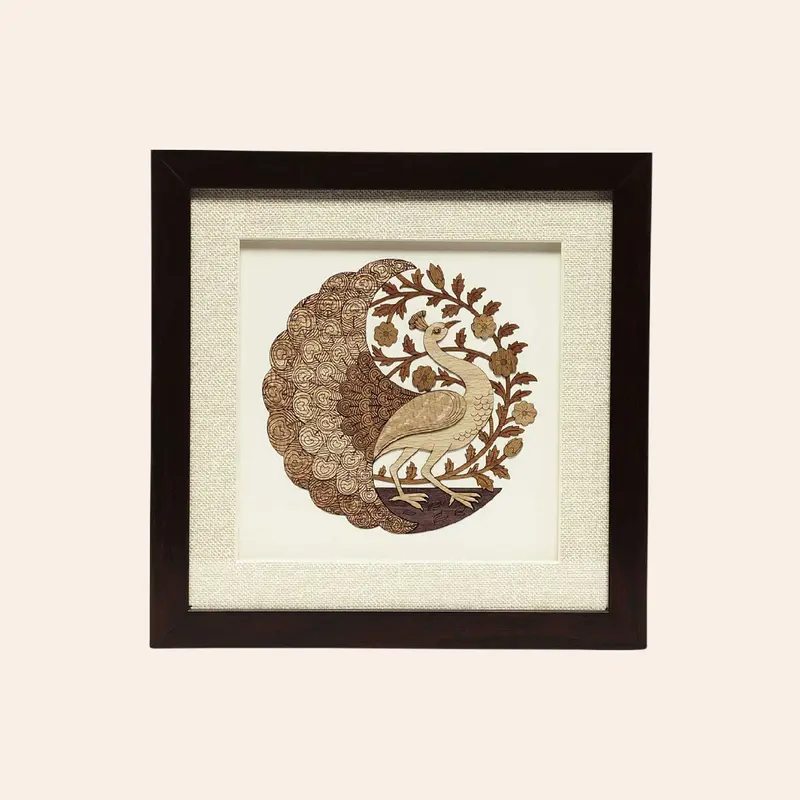 Round Peacock Wood Art Frame 10 In X 10 In 1