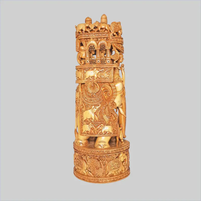 Sandalwood Ambari Elephant With Shikar Carving 20 In 1