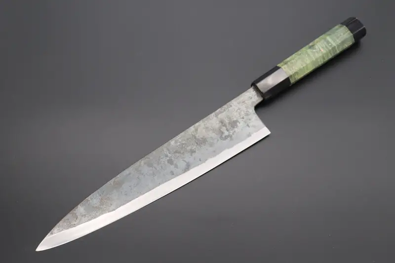 Shirou-Kunimitsu White Steel No.2 Kurouchi Series Special Edition Sk-6Sp19 Wa Gyuto 240Mm (9.4 Inch, Forrest Green Color Stabilized Maple Burl Wood Handle) 1