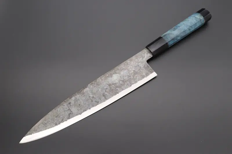 Shirou-Kunimitsu White Steel No.2 Kurouchi Series Special Edition Sk-6Sp21 Wa Gyuto 240Mm (9.4 Inch, Ocean Blue Color Stabilized Maple Burl Wood Handle) 1