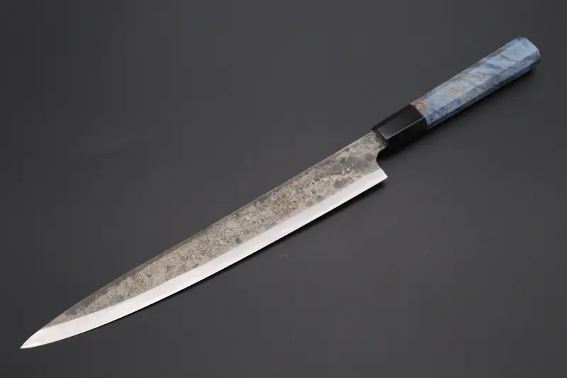 Shirou-Kunimitsu White Steel No.2 Kurouchi Series Special Edition Sk-7Sp1 Wa Sujihiki 270Mm (10.6 Inch, Ocean Blue Color Stabilized Maple Burl Wood Handle) 1