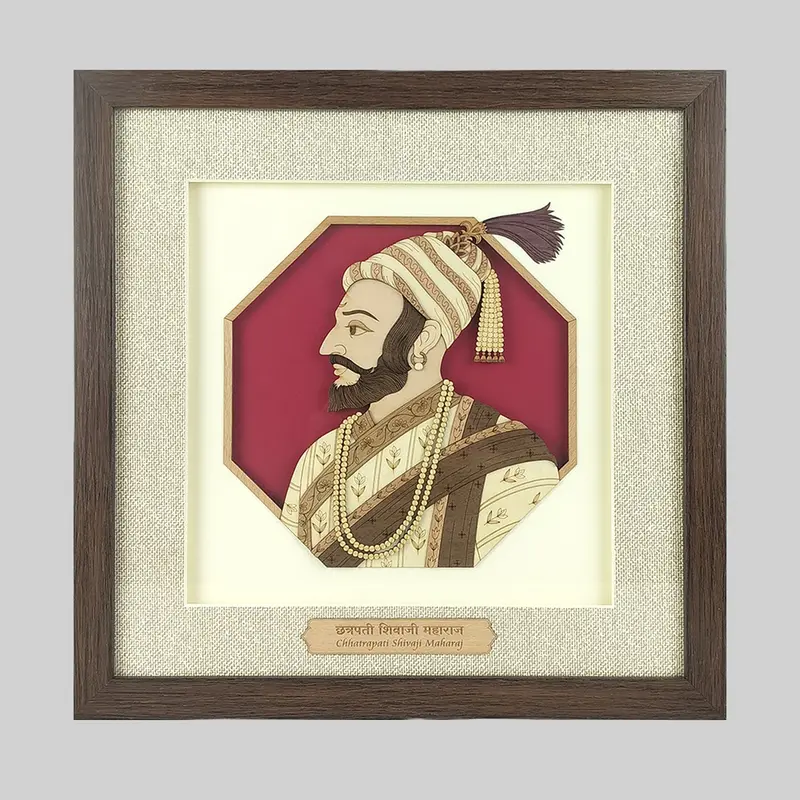 Shivaji Maharaj Wood Art Frame 12 In X 12 In 1