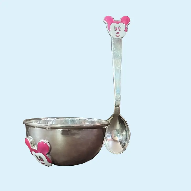 Silver (92.5) Baby Bowl & Spoon With Mickey Mouse Design 72 Gm 1