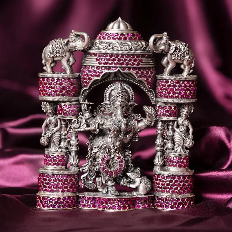 Silver (92.5) Ganesh Standing In Arch Decorated With Stonework 420 Gm 1