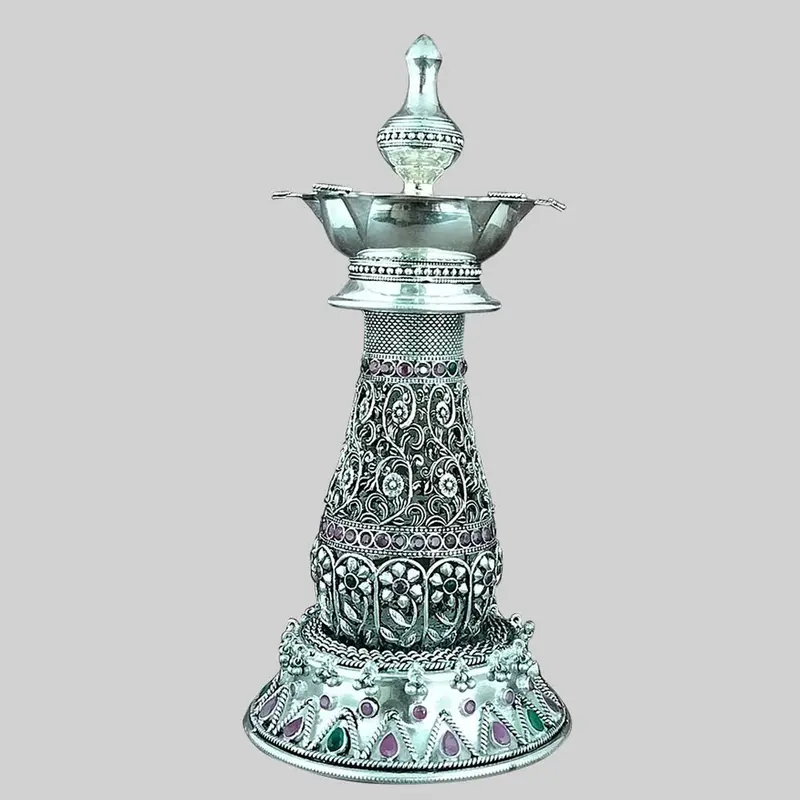 Silver (92.5) Lamp With 5 Bati & Stone 260.5 Gm 1