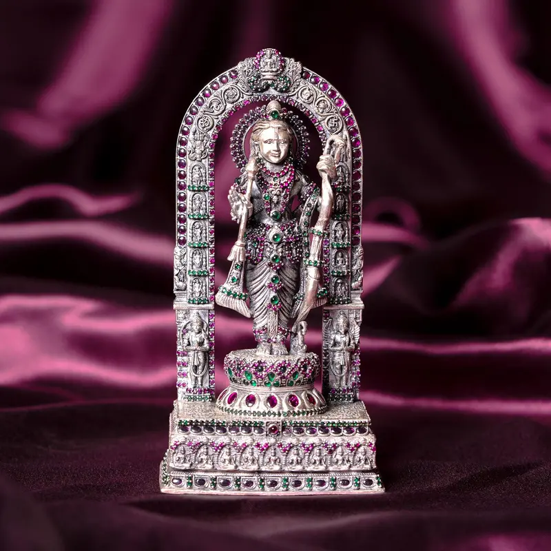Silver (92.5) Ram Lalla Standing In Arch Decorated With Stonework 205 Gm 1