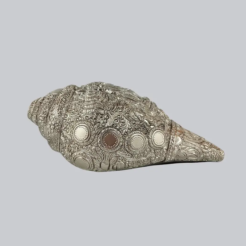 Silver Plated Shankh With Vishnu Carving In 2 Tone Finish 8 In 1