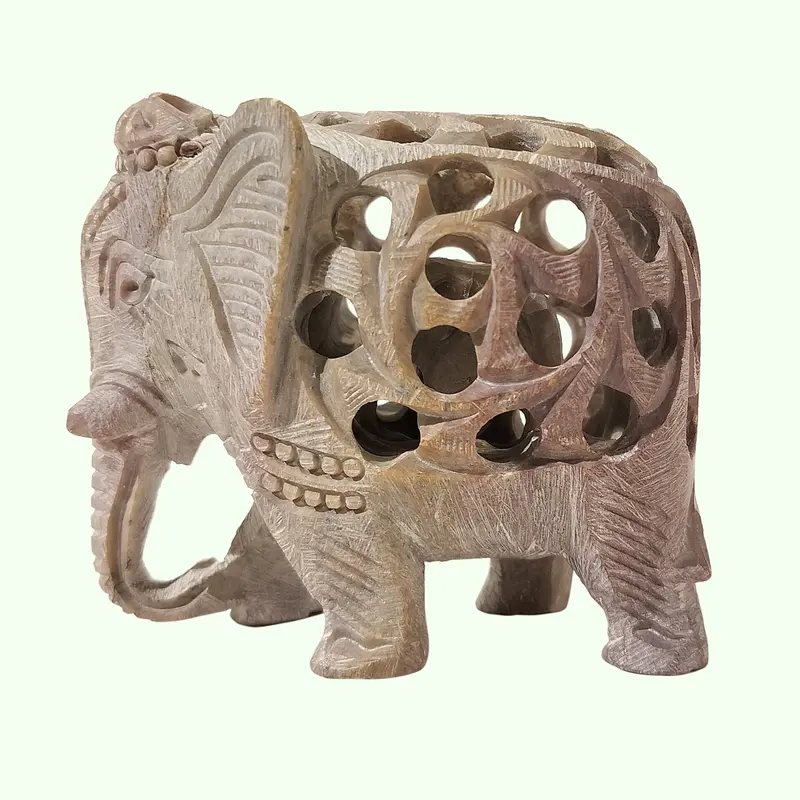 Soft Stone Elephant With Undercut Work 3.5 In 1