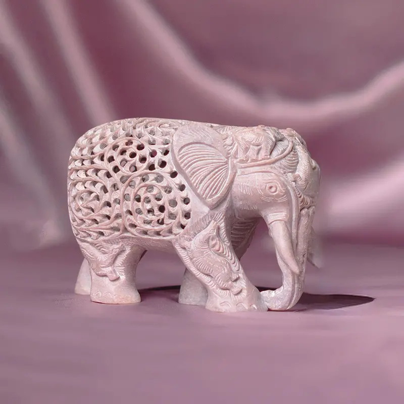 Soft Stone Elephant With Undercut Work 3.5 In 1