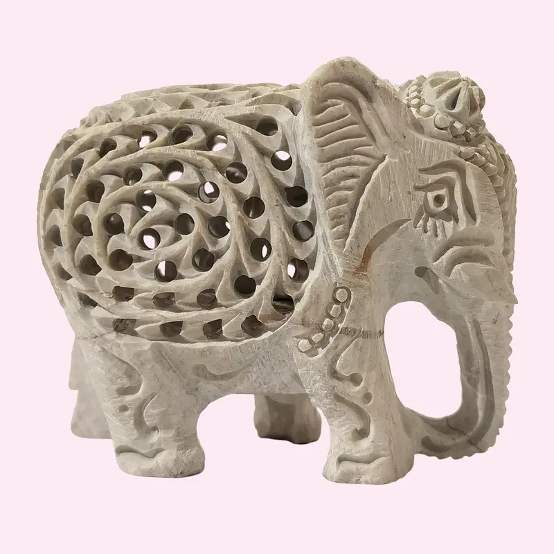 Soft Stone Elephant With Undercut Work 3 In 1