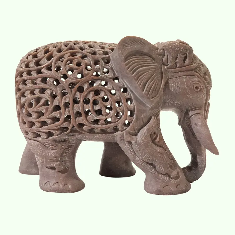 Soft Stone Elephant With Undercut Work 6 In 1