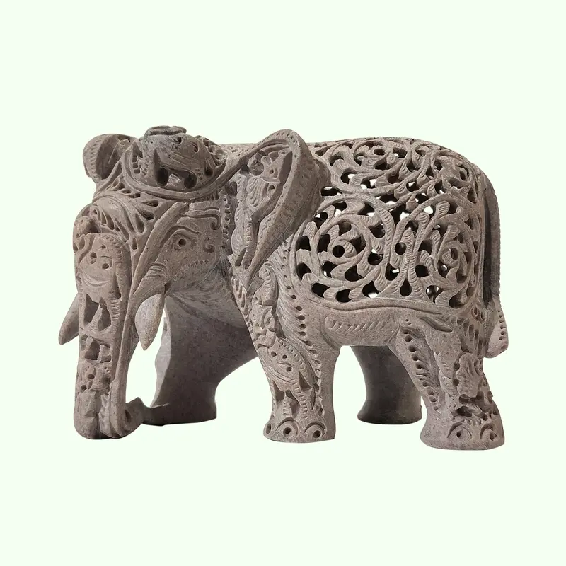 Soft Stone Elephanta With Undercut Work Head Turned 6 In 1